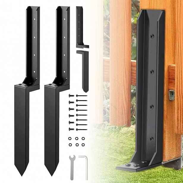 Zahradní kotva Zapichovací opravná konzola pro sloupek 80 cm, černá, 2 ks