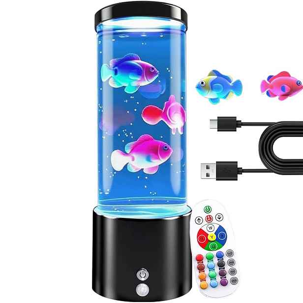 Noční Lampa Led Akvárium Měnící Barvy Rybičky Medúzy Černá
