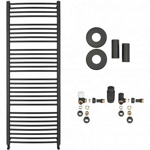 Koupelnový radiátorový set Stefano - ústřední vytápění - boční připojení - 677W - černá matná - 1210x650 mm
