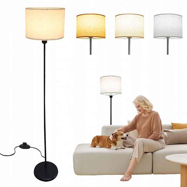Led Podlahová Lampa S Látkovým Stínítkem, 3 Barvy A Nožním Vypínačem