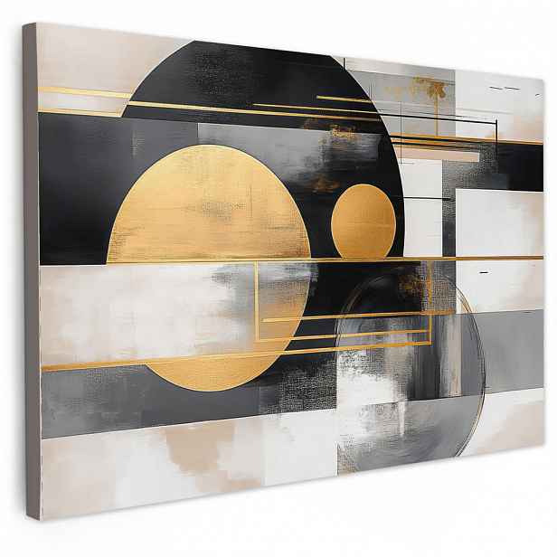 MuchoWow OBRAZ NA PLÁTNĚ Abstraktní - Zlato - Stříbro - Tvary - Estetické - Moderní 30x20 cm