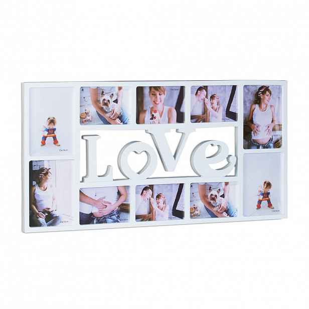 Relaxdays FOTORÁMEČEK Bílý koláž LOVE na 10 fotek 37x72 cm