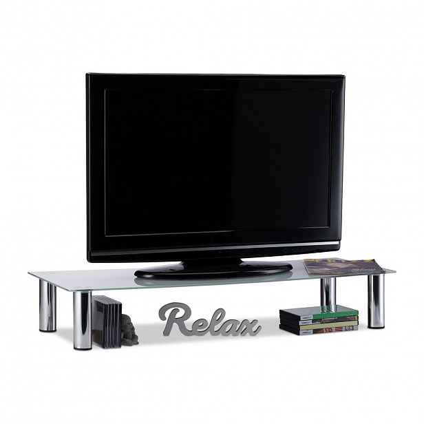 Relaxdays TV STOLEK Průhledný sklo chrom 17x100x35 cm