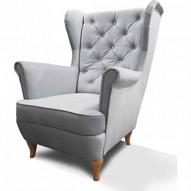 Beautysofa KŘESLO Chesterfield Falco světle šedé s dřevěnými nohami