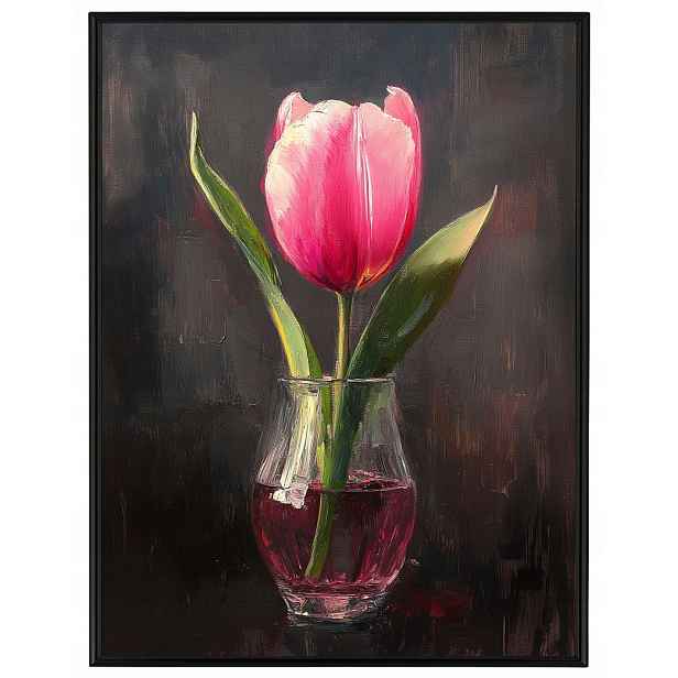 Plakát Rámeček Hliníkový Olej Dekorace Příroda Květ Růžový Tulipán 60x80