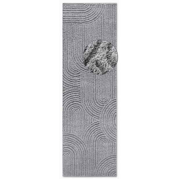 Koberec Běhoun plyšový do chodby 80x240 cm, šedý, moderní boho vzor