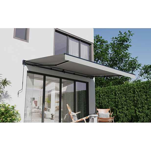 Elektrická markýza s LED osvětlením BestBerg BBSU-EL495LG / 495 x 300 cm / světle šedá
