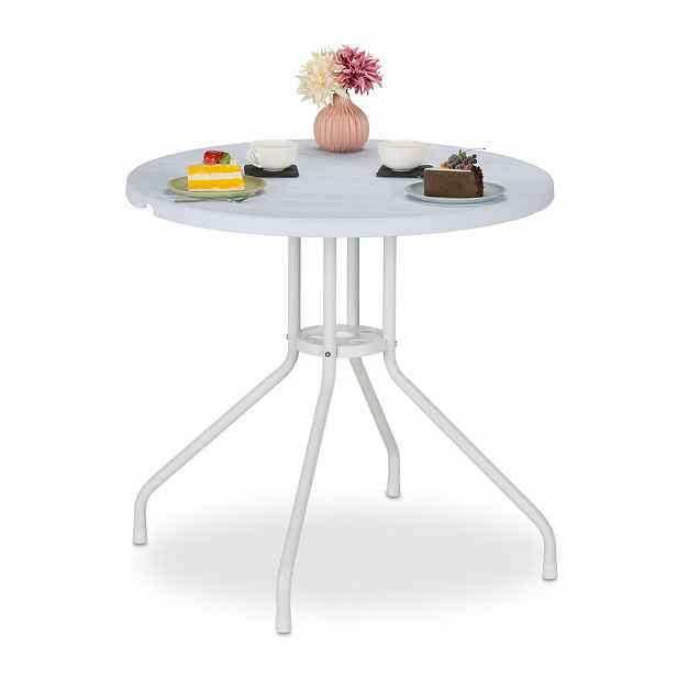 Relaxdays BISTROSTŮL Bílý dřevěný vzhled kulatý D 80 cm plast ocel