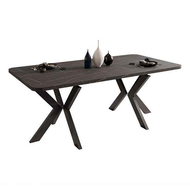 Idohome JÍDELNÍ STŮL DANTON rozkládací 200/100/76 cm, černý / Grigia Pietra (kamenně šedý)