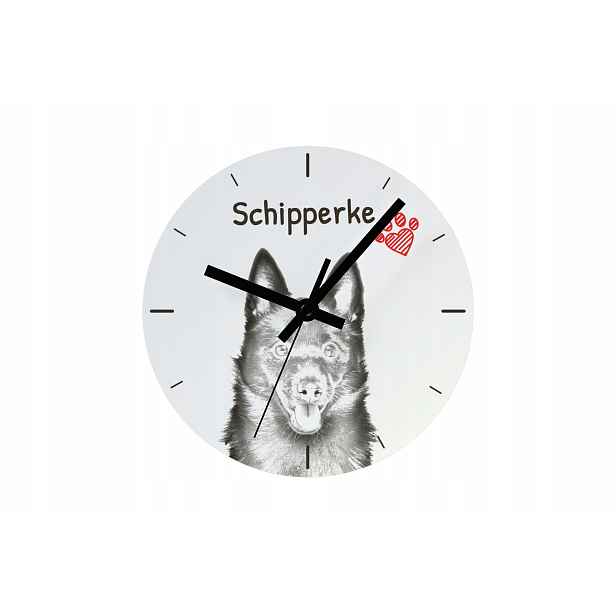 Schipperke hodiny se psem, závěsné a stojící, personalizace fotografií, 20 cm