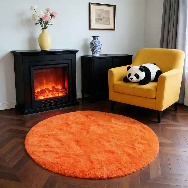 TEMU Teplý oranžový kulatý koberec do obývacího pokoje, ložnice, k posteli na koleji, pod toaletní stolek, do šatny do rohu místnosti. Ideální pro