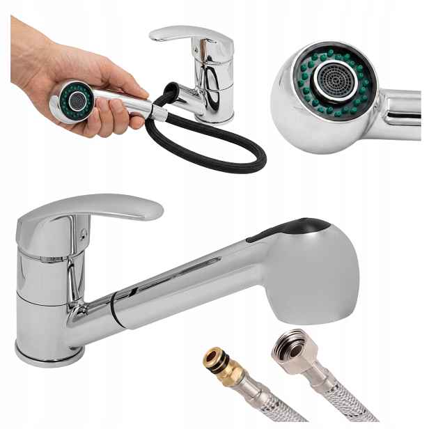 Kuchyňská baterie s vytahovací sprškou otočný kuchyňský kohout Chrom stojící Hand