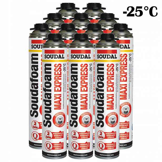 Montážní pěna Soudal Maxi Express nízkotlaká Okna Dveří Zima 25 870 ml