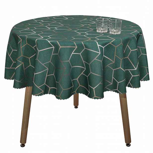 Skvrnitý geometrický ubrus Zelený Minos Kulatý, průměr 130 cm