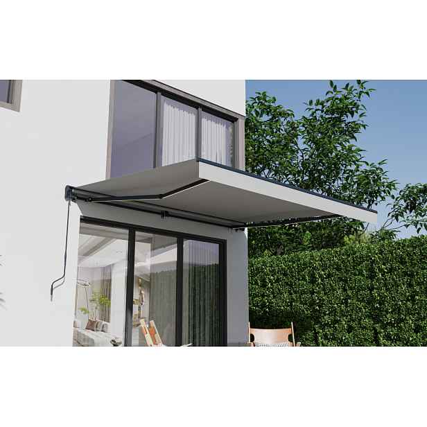 Elektrická markýza s LED osvětlením BestBerg BBSU-EL395LG / 395 x 300 cm / světle šedá