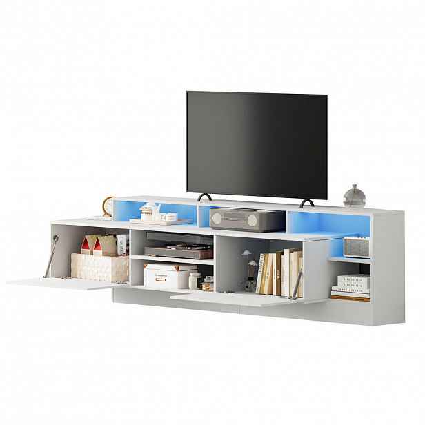 STILVORA TV STOLEK bílý s úložným prostorem a LED osvětlením, do obývacího pokoje, 190×40×48,5 cm