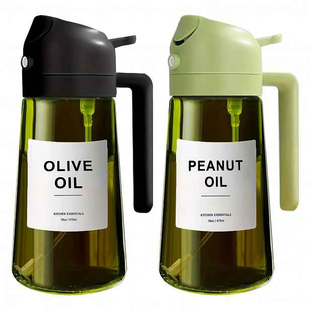 TEMU 2 ks tmavě zelených skleněných lahví na olivový olej s ochranným balením a nálepkami, 16 oz/470 ml, vhodné pro vaření v kuchyni, fritézy,