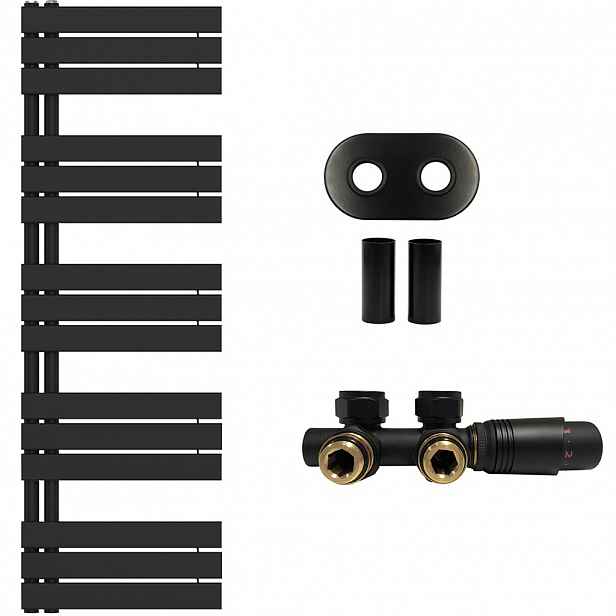 Koupelnový radiátorový set Theo - ústřední vytápění - asymetrické připojení 50 mm - 812W - černá matná - 1600x500 mm