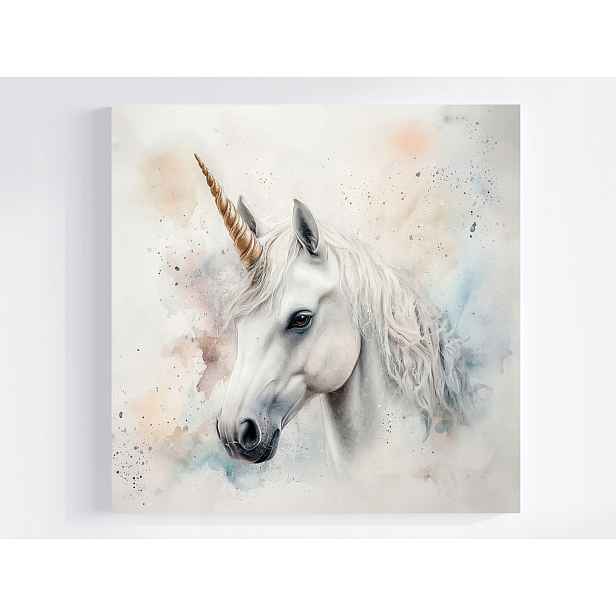 Obraz Na Plátně Canvas Akvarel Jednorožec Kůň Pohádka Fantazie 50x50