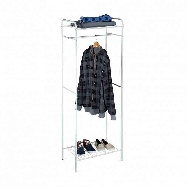 Relaxdays VĚŠÁK Bílý kovový se 2 policemi 166 cm