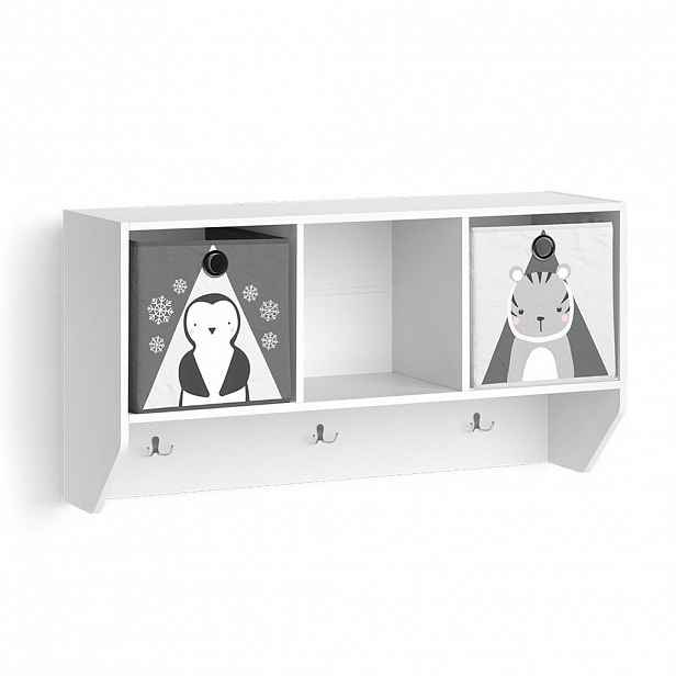 Vicco POLICE NA DĚTSKÝ POKOJ Luigi Bílá 31 x 56 cm se 2 skládacími boxy opt.1