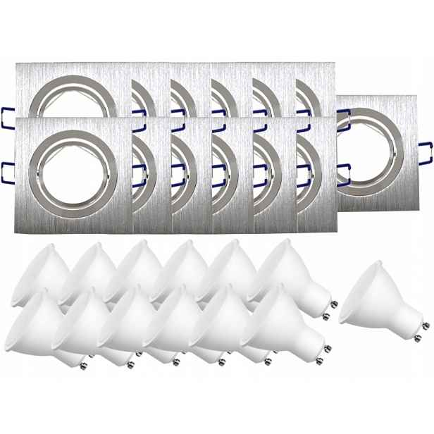 13x Hliníková Lampa Inox Stropní Zapuštěná Led Žárovky 7W