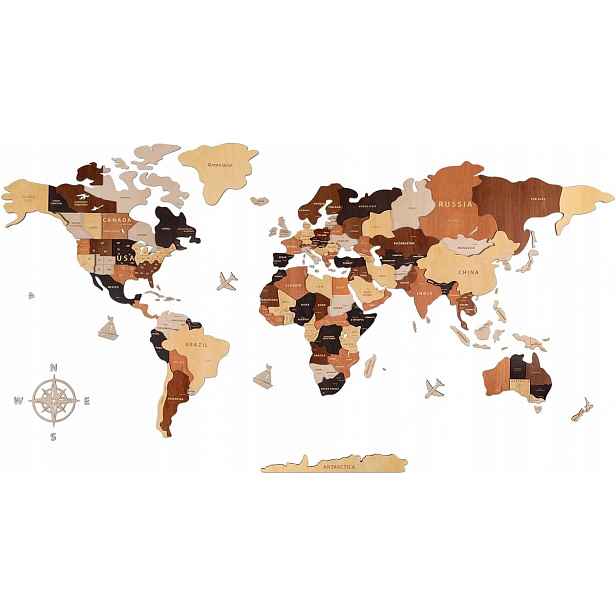 Creawoo Dřevěná 3D mapa světa XXL 200 × 114 cm nástěnná dekorace