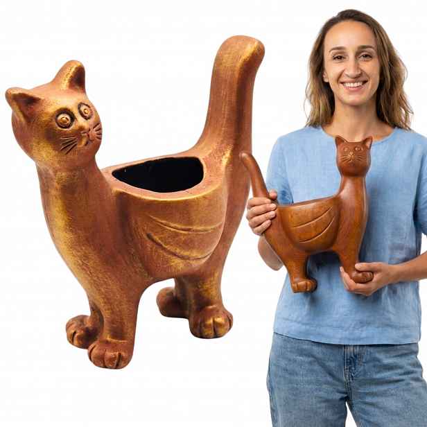 Kočka Keramická zahradní figurka Květináč Ozdoba Kryt Dekorace do zahrady