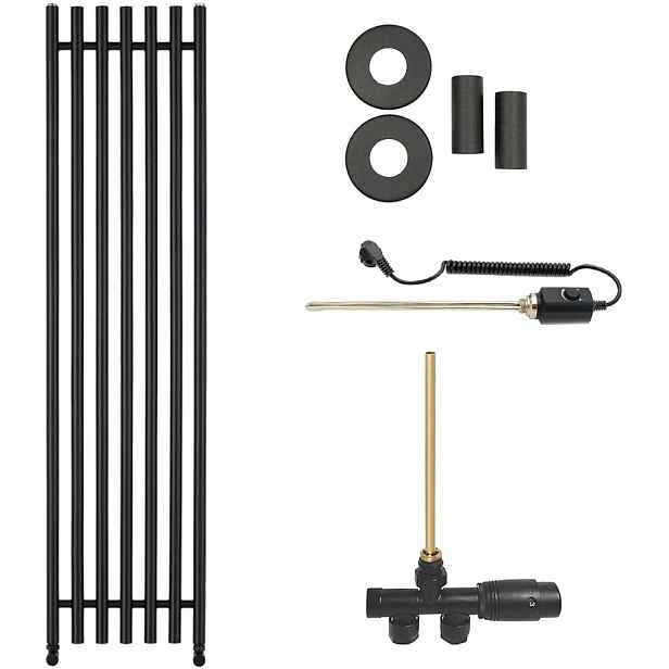 Koupelnový radiátorový set Valerio - kombinované vytápění, termo tyč - boční jednobodové připojení - 600W - černá matná - 1560x390 mm