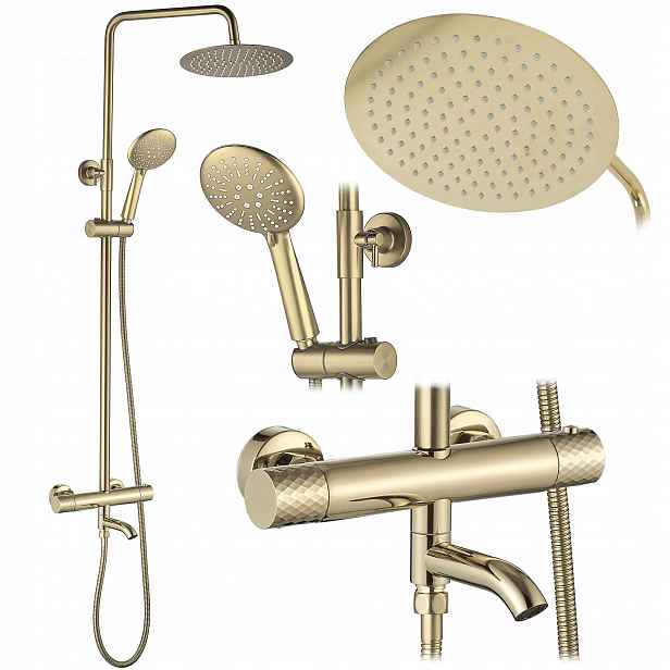 Rea Sprchový A Vanový Set Lungo Diamond Zlatý Termostat