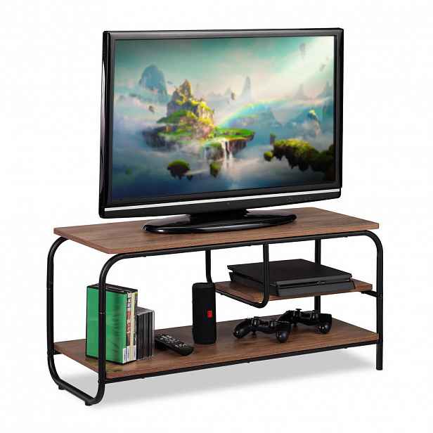 Relaxdays TV-STOLEK Hnědá Černá industriální styl s policí 90x35 cm