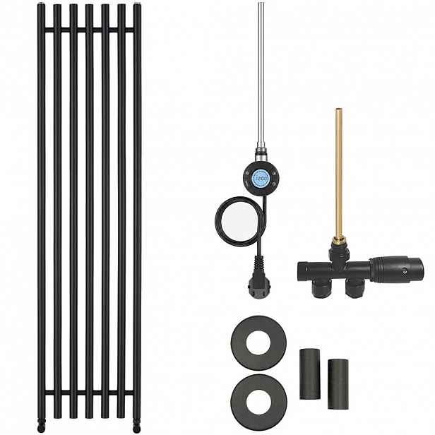 Koupelnový radiátorový set Valerio - kombinované vytápění, wifi tyč - boční jednobodové připojení - 600W - černá matná - 1560x390 mm