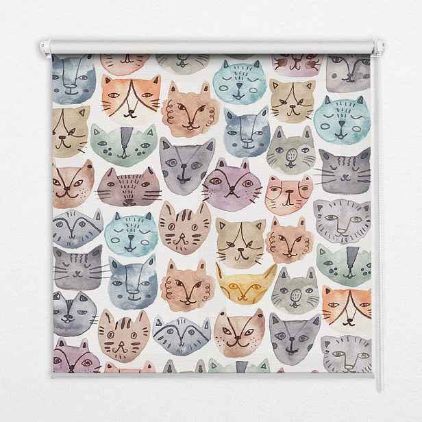 TULUP VNITŘNÍ roleta - okenní roleta - roleta - 70x140 cm - Barevné kočičí obličeje
