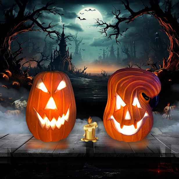 2 kusy dekoračních dýní na Halloween, Led, dekorace, venkovní dýně
