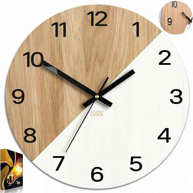 Dřevěný nástěnný hodinový stroj Oksford Bílý 33 cm Tichý