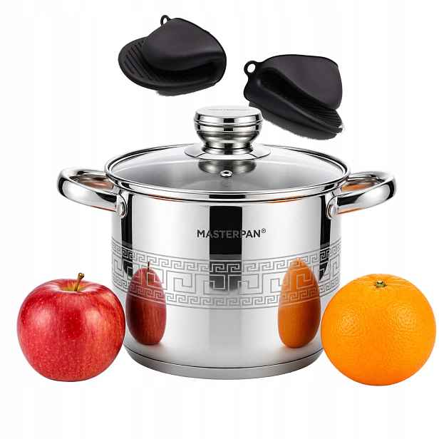 Hrnec 24 cm 9 l stříbrný, indukční, plyn do polévek, vývar, vaření
