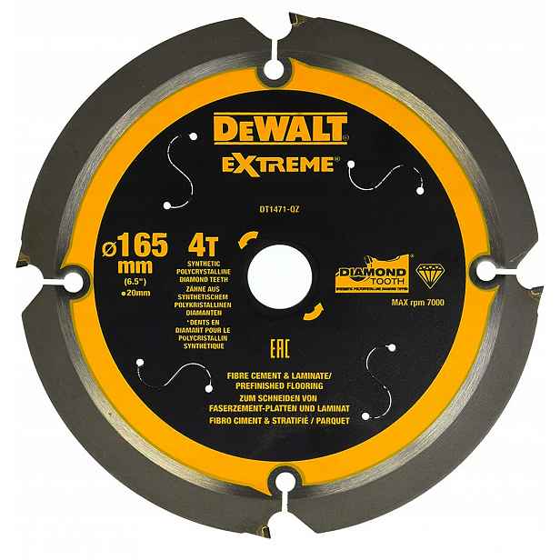 Kotoučová pila 165x20 mm 4z s vidlicí pro vláknocement Extreme DeWalt DT1471
