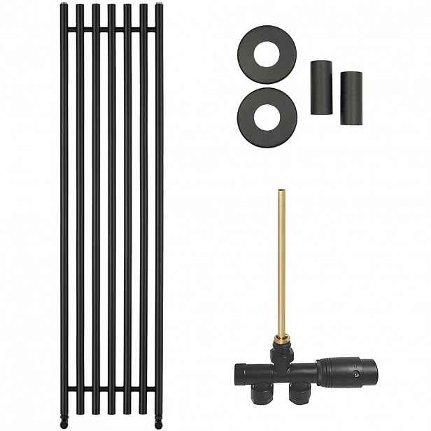 Koupelnový radiátorový set Valerio - ústřední vytápění - boční jednobodové připojení - 872W - černá matná - 1560x390 mm