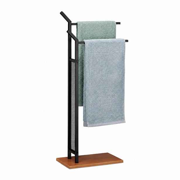 Relaxdays STOJAN NA RUČNÍKY Černá dřevodekor volně stojící 88 cm
