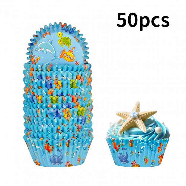 TEMU 50/75/100/125 ks modrých košíčků na dort s oceánu, 5*3 cm, vhodné pro výročí svatby, Vánoce, chléb, dorty a vejce, ideální pro domácí kuchyně a