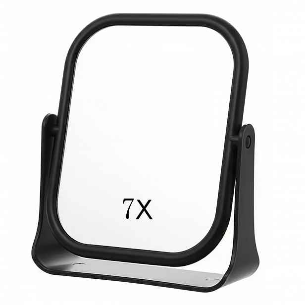 TEMU Zvětšovací kosmetické zrcadlo 1X/7X, obdélníkové, s měkkým povrchem, 7X zvětšení a otočným mechanismem stupňů, černé