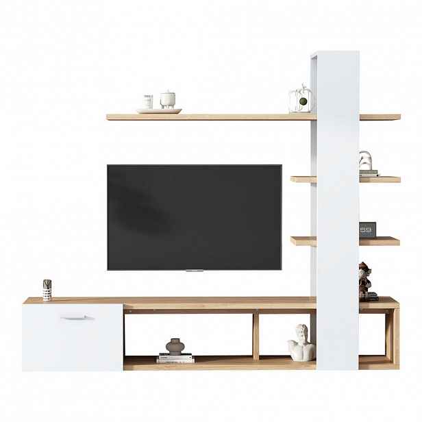 FLIEKS NÁSTĚNNÁ KOMODA SET 180 cm Dub Bílá TV Skříňka 60 Zoll