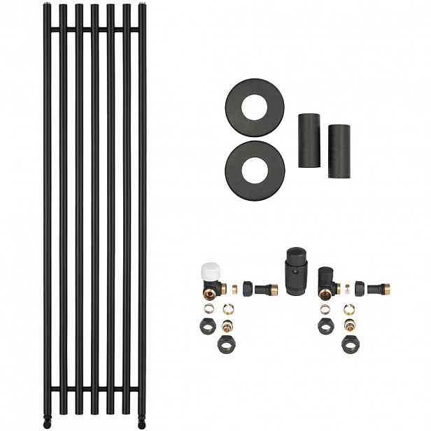 Koupelnový radiátorový set Valerio - ústřední vytápění - boční připojení - 872W - černá matná - 1560x390 mm