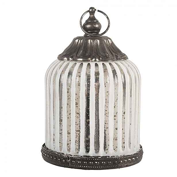 Stříbrná antik skleněná svítící LED lucerna Balli - Ø 8*12 cm / 2*AAA Clayre & Eef