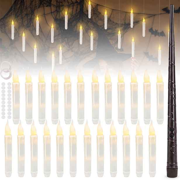 24 X Led Ozdobná Svíčka S Kouzelnou Hůlkou, Dálkové Ovládání, Blikající Kuželové Svíčky
