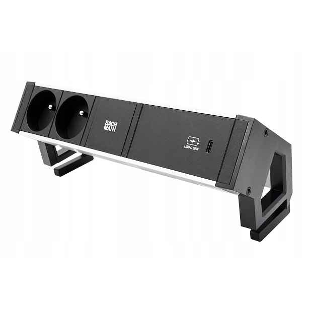 Bachmann Desk 2, 2x zásuvka Cz, zdroj 60W(USB C), černý/stříbrný(937.321)