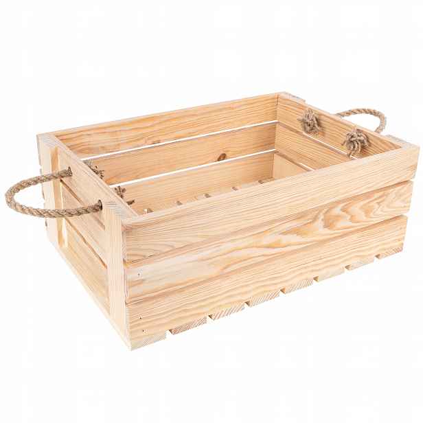 Krabička z dřevěných desek krabička s úchyty z jutového lana 42x29x16 cm