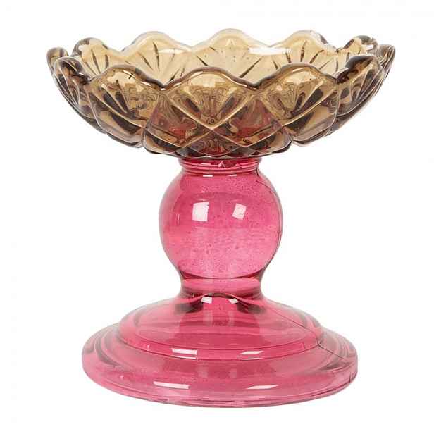 Růžovo-žlutý skleněný svícen květina Colorful Garden - Ø 10*9 cm Clayre & Eef