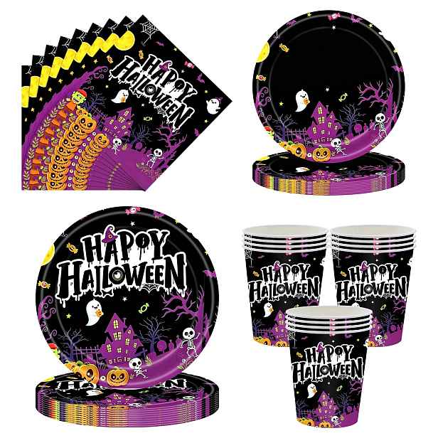 Sada Halloween 68 Dílů Talířků Ubrousky Pro 16 Osob Dýně Duchy