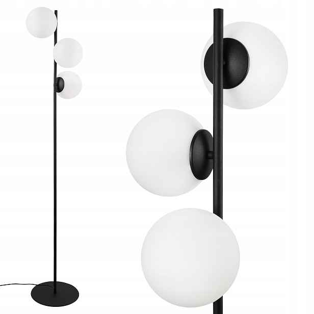 Stojací Lampa Podlahová Černá Bílá Skleněné Koule Loft Do Obývacího Pokoje Trojitá